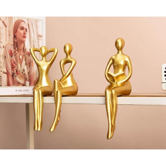 Gold Thinker Statue Décor Book Shelf Abstract Statue Ornament Office Déc… - Picture 7 of 9